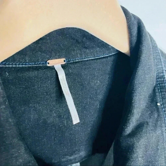 NEW Free People Bo Black Denim Button Front Mini Dress Preppy Academia Neutral - Picture 6 of 7